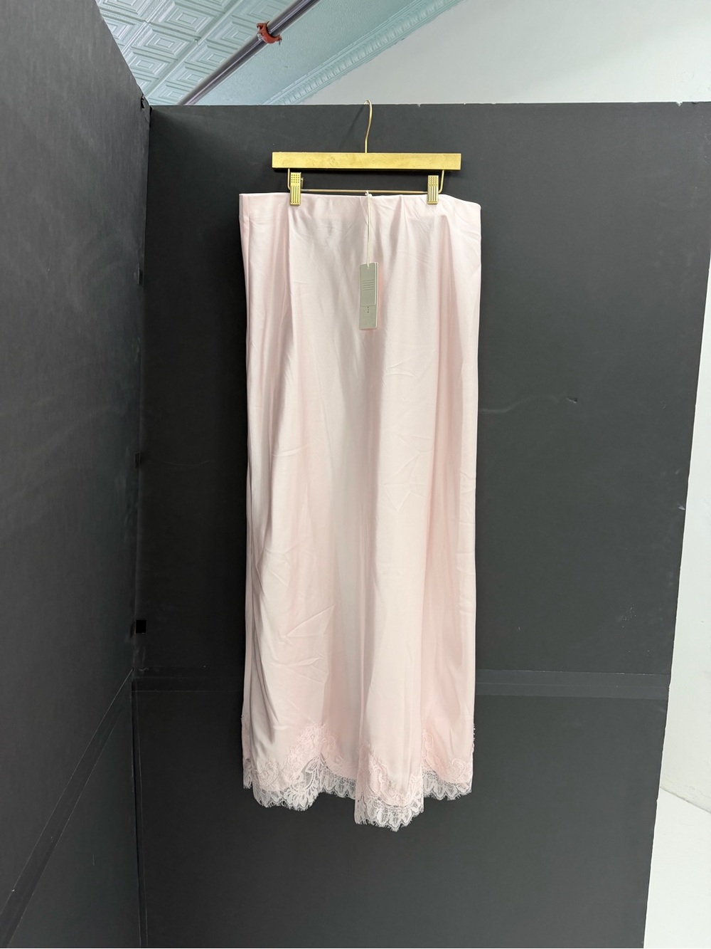 Altar'd State Pale Pink Lace-Trim Maxi Skirt